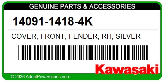Kawasaki 14091-1418-4K Cover, Front, Fender, Rh, Silver