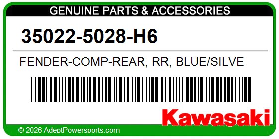 Kawasaki 35022-5028-H6 Fender-Comp-Rear, Rr, Blue/Silve