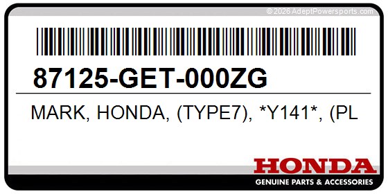 Honda 87125-GET-000ZG Mark, Honda, (Type7), *Y141*, (Plasma, Yellow)