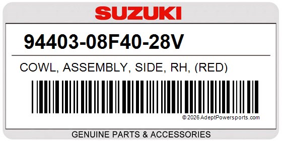 Suzuki 94403-08F40-28V Cowl, Assembly, Side, Rh, (Red)