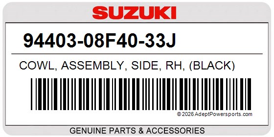 Suzuki 94403-08F40-33J Cowl, Assembly, Side, Rh, (Black)