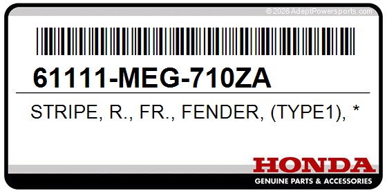 Honda 61111-MEG-710ZA Stripe, R., Fr., Fender, (Type1), *Nh146b*, (Accurate, Silver, Metallic)