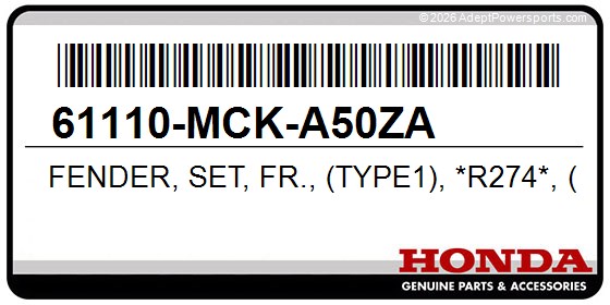 Honda 61110-MCK-A50ZA Fender, Set, Fr., (Type1), *R274*, (Durango, Red, Metallic)