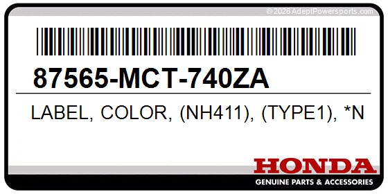 Honda 87565-MCT-740ZA Label, Color, (Nh411), (Type1), *Nh411*, (Force, Silver, Metallic)