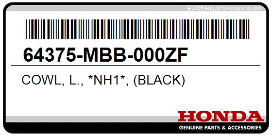 Honda 64375-MBB-000ZF Cowl, L., *Nh1*, (Black)