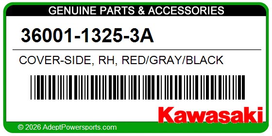 Kawasaki 36001-1325-3A Cover-Side, Rh, Red/Gray/Black