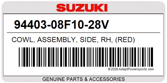 Suzuki 94403-08F10-28V Cowl, Assembly, Side, Rh, (Red)