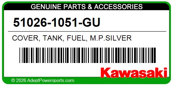 Kawasaki 51026-1051-GU Cover, Tank, Fuel, M.P.Silver