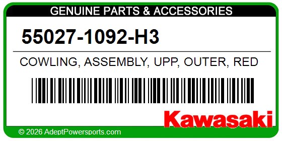 Kawasaki 55027-1092-H3 Cowling, Assembly, Upp, Outer, Red