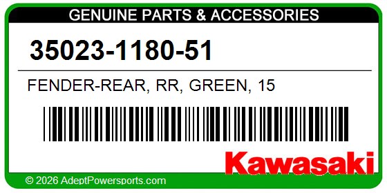 Kawasaki 35023-1180-51 Fender-Rear, Rr, Green, 15