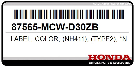 Honda 87565-MCW-D30ZB Label, Color, (Nh411), (Type2), *Nh411*, (Force, Silver, Metallic)