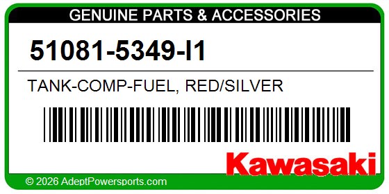 Kawasaki 51081-5349-I1 Tank-Comp-Fuel, Red/Silver