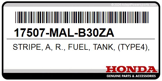 Honda 17507-MAL-B30ZA Stripe, A, R., Fuel, Tank, (Type4), *R127b*, (Black)