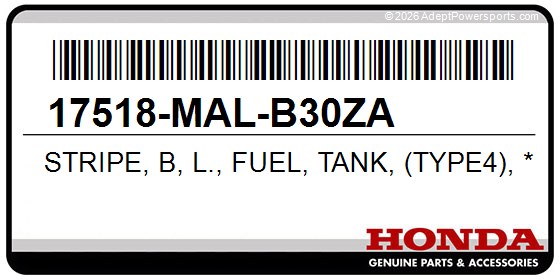Honda 17518-MAL-B30ZA Stripe, B, L., Fuel, Tank, (Type4), *R127b*, (Black)