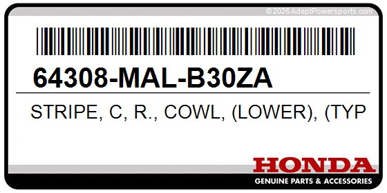 Honda 64308-MAL-B30ZA Stripe, C, R., Cowl, (Lower), (Type4), *R127b*, (Black)