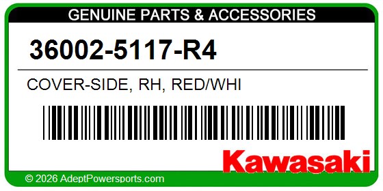Kawasaki 36002-5117-R4 Cover-Side, Rh, Red/Whi