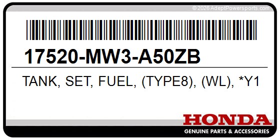 Honda 17520-MW3-A50ZB Tank, Set, Fuel, (Type8), (Wl), *Y124*, (Pearl, Shining, Yellow)