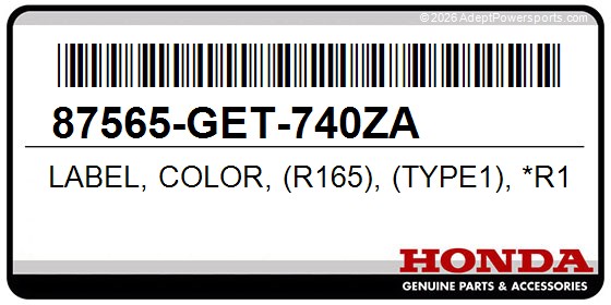 Honda 87565-GET-740ZA Label, Color, (R165), (Type1), *R165*, (Jolly, Red)