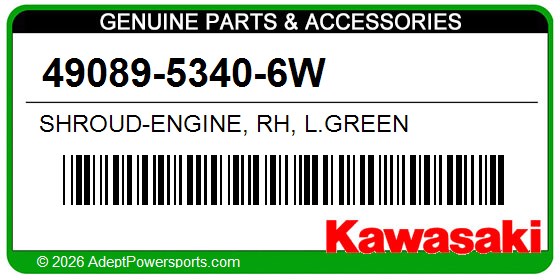 Kawasaki 49089-5340-6W Shroud-Engine, Rh, L.Green