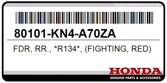 Honda 80101-KN4-A70ZA Fdr, Rr., *R134*, (Fighting, Red)