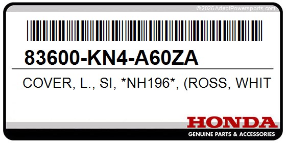 Honda 83600-KN4-A60ZA Cover, L., Si, *Nh196*, (Ross, White)