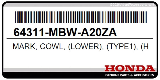 Honda 64311-MBW-A20ZA Mark, Cowl, (Lower), (Type1), (Honda), *R258*, (Winning, Red)