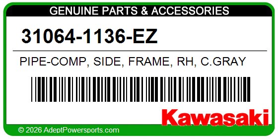 Kawasaki 31064-1136-EZ Pipe-Comp, Side, Frame, Rh, C.Gray