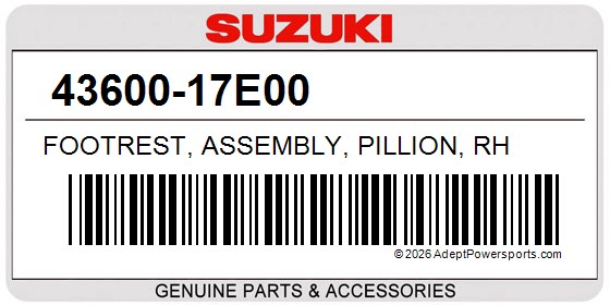 Suzuki 43600-17E00 Footrest, Assembly, Pillion, Rh