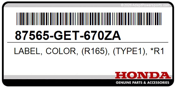 Honda 87565-GET-670ZA Label, Color, (R165), (Type1), *R165*, (Jolly, Red)