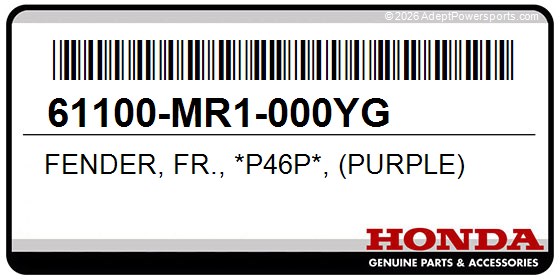 Honda 61100-MR1-000YG Fender, Fr., *P46p*, (Purple)