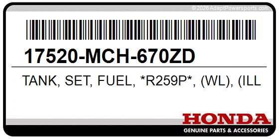Honda 17520-MCH-670ZD Tank, Set, Fuel, *R259p*, (Wl), (Illusion, Red)