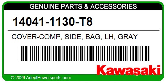 Kawasaki 14041-1130-T8 Cover-Comp, Side, Bag, Lh, Gray
