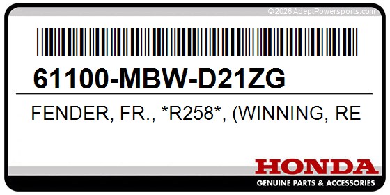Honda 61100-MBW-D21ZG Fender, Fr., *R258*, (Winning, Red)