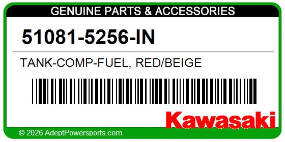 Kawasaki 51081-5256-IN Tank-Comp-Fuel, Red/Beige