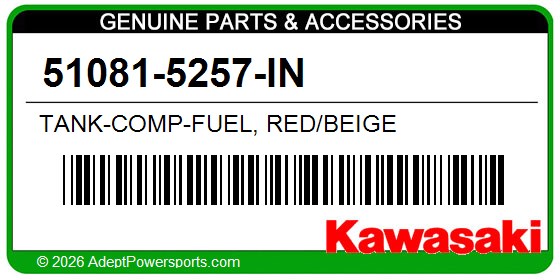 Kawasaki 51081-5257-IN Tank-Comp-Fuel, Red/Beige