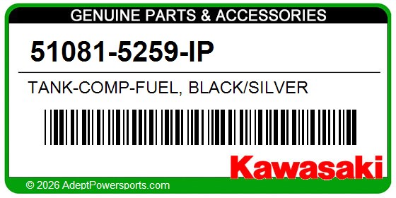 Kawasaki 51081-5259-IP Tank-Comp-Fuel, Black/Silver