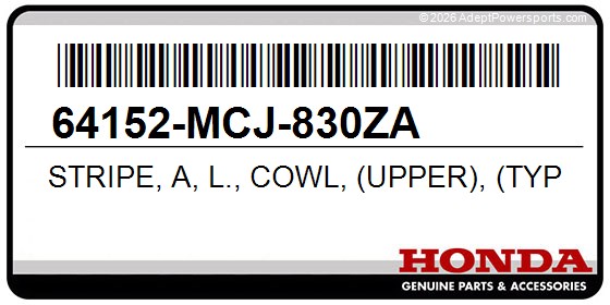 Honda 64152-MCJ-830ZA Stripe, A, L., Cowl, (Upper), (Type1), *R258*, (Winning, Red)