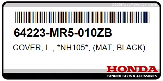 Honda 64223-MR5-010ZB Cover, L., *Nh105*, (Mat, Black)