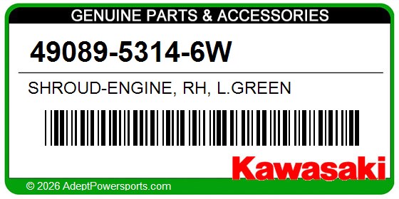 Kawasaki 49089-5314-6W Shroud-Engine, Rh, L.Green