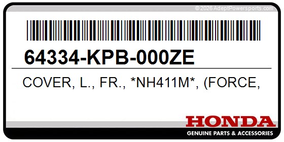 Honda 64334-KPB-000ZE Cover, L., Fr., *Nh411m*, (Force, Silver, Metallic)