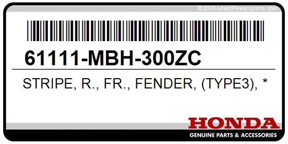 Honda 61111-MBH-300ZC Stripe, R., Fr., Fender, (Type3), *Nh1e*, (Black)