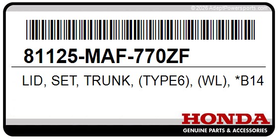 Honda 81125-MAF-770ZF Lid, Set, Trunk, (Type6), (Wl), *B142h*, (Pearl, Atlantis, Blue)