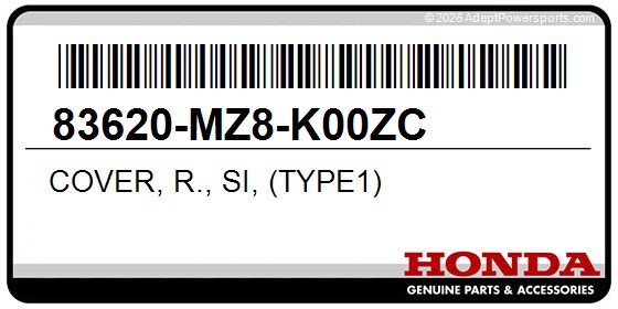 Honda 83620-MZ8-K00ZC Cover, R., Si, (Type1)