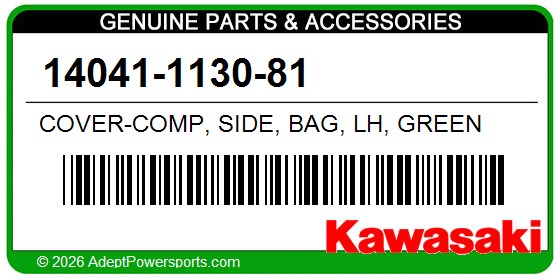 Kawasaki 14041-1130-81 Cover-Comp, Side, Bag, Lh, Green
