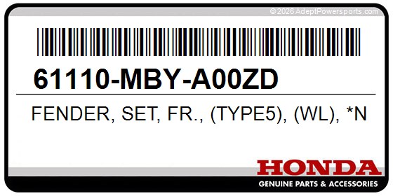 Honda 61110-MBY-A00ZD Fender, Set, Fr., (Type5), (Wl), *Nh1k*, (Black)