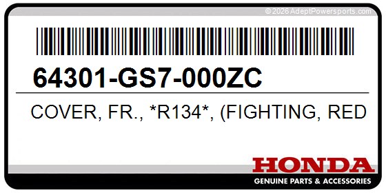 Honda 64301-GS7-000ZC Cover, Fr., *R134*, (Fighting, Red)