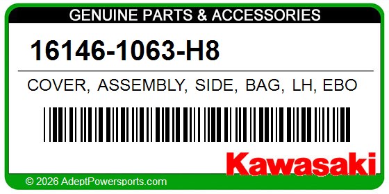 Kawasaki 16146-1063-H8 Cover, Assembly, Side, Bag, Lh, Ebony