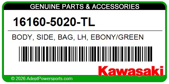 Kawasaki 16160-5020-TL Body, Side, Bag, Lh, Ebony/Green