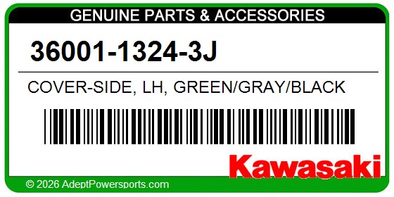 Kawasaki 36001-1324-3J Cover-Side, Lh, Green/Gray/Black