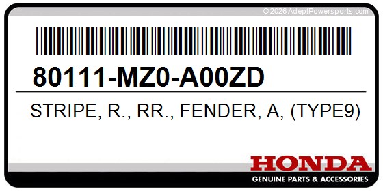 Honda 80111-MZ0-A00ZD Stripe, R., Rr., Fender, A, (Type9), *Nh1g*, (Black)